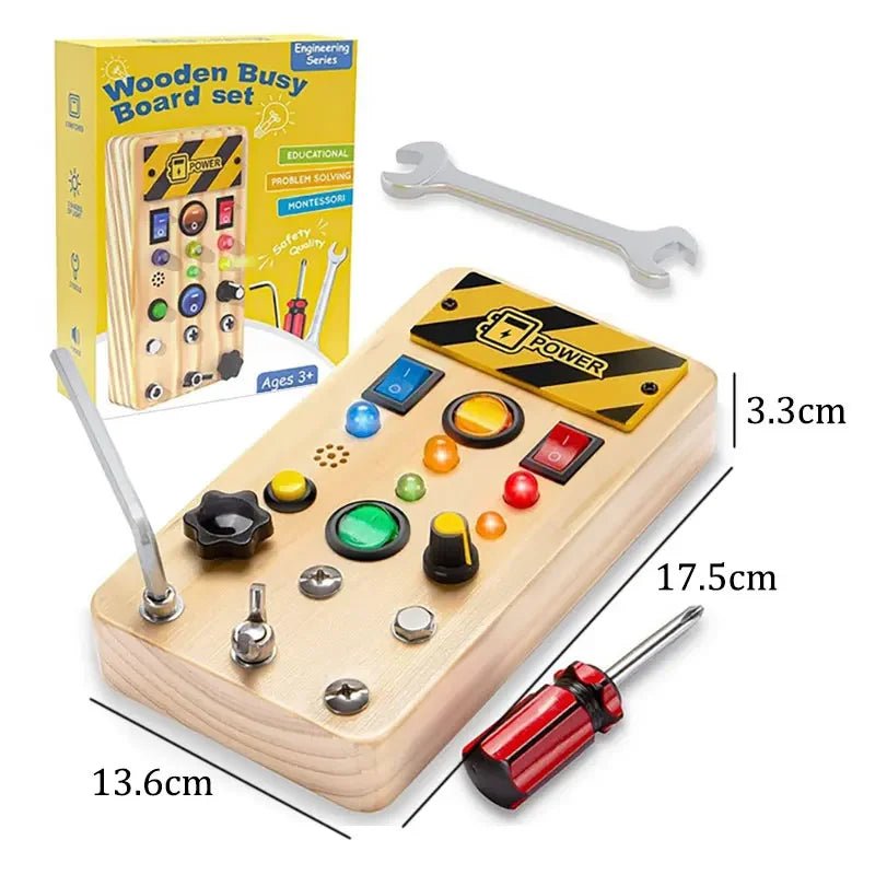 Montessori Busy Board Sensory Toys Wooden with LED Light Switch Control Board Travel Activities Children Games for 2 - 4 Years Old - Uzyo