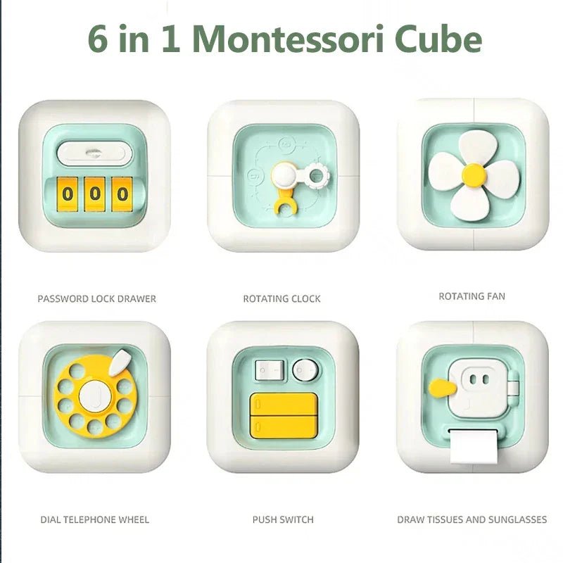 6 in 1 Montessori Educational Toys Sensory Busy Cube Baby Practice Skills Drawer Cube Fidget Educational Toys for Girl Boy - Uzyo