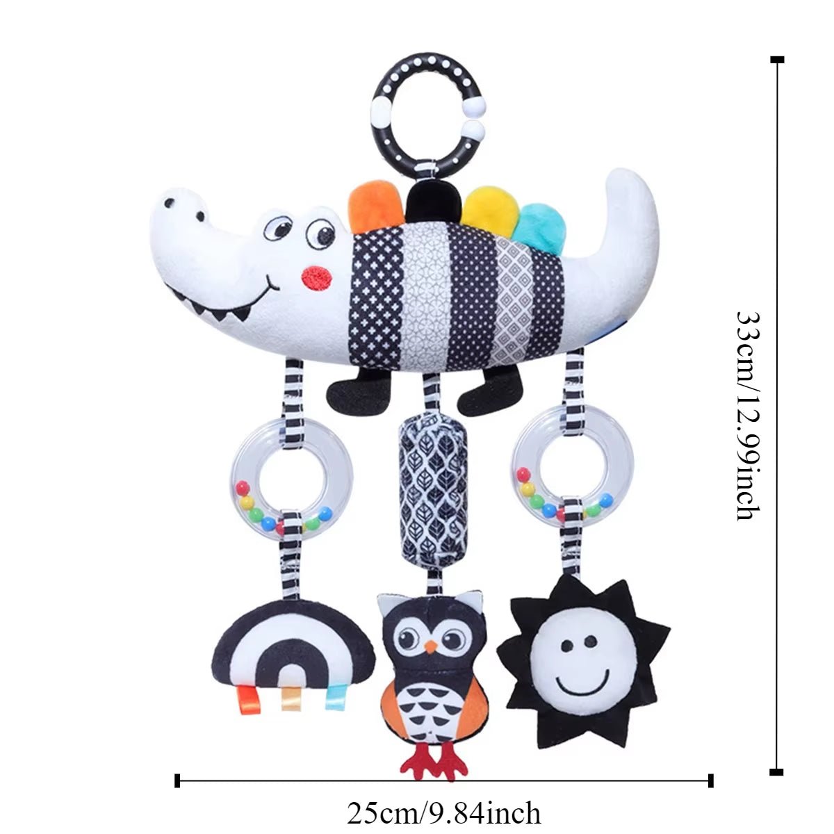 Baby Rattle Hanging Toy Carseat Black & White Rattle Hanging Activity Stroller Toy for Newborns Boys and Girls Gifts Crocodile C - Uzyo