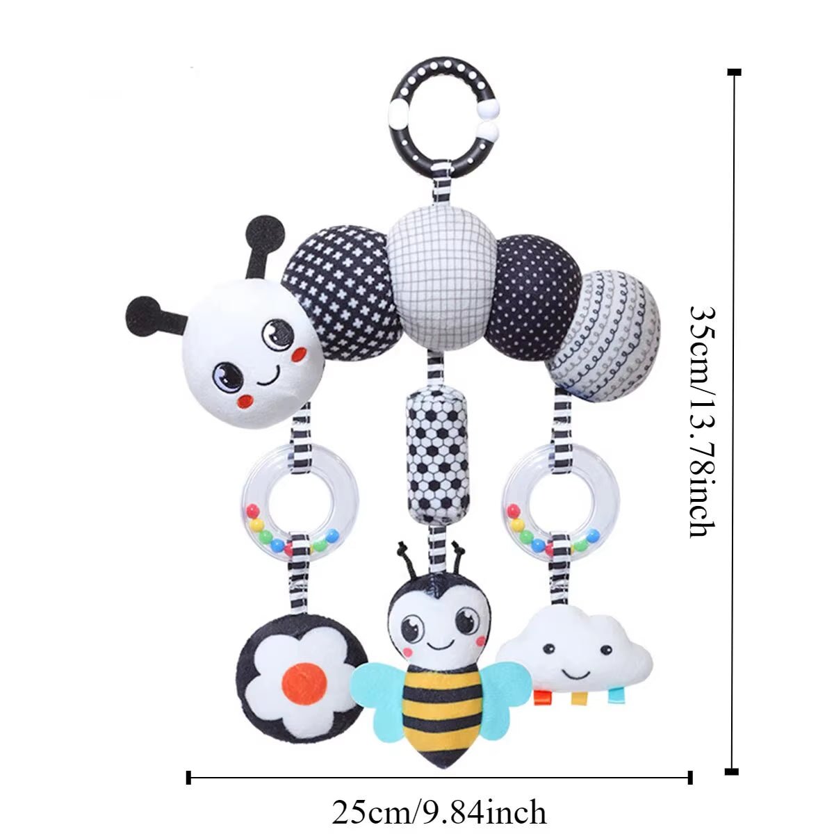 Baby Rattle Hanging Toy Carseat Black & White Rattle Hanging Activity Stroller Toy for Newborns Boys and Girls Gifts Crocodile C - Uzyo