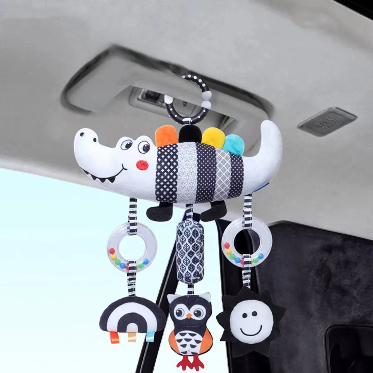 Baby Rattle Hanging Toy Carseat Black & White Rattle Hanging Activity Stroller Toy for Newborns Boys and Girls Gifts Crocodile C - Uzyo