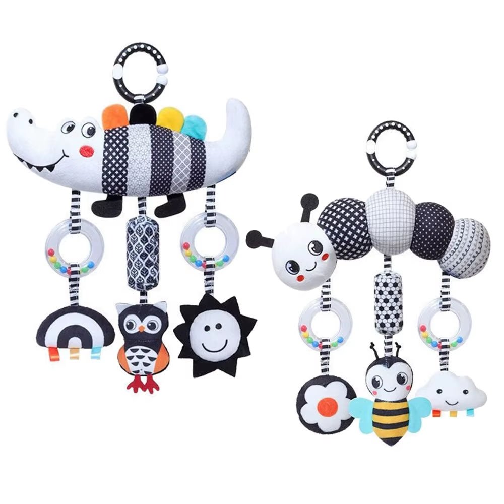 Baby Rattle Hanging Toy Carseat Black & White Rattle Hanging Activity Stroller Toy for Newborns Boys and Girls Gifts Crocodile C - Uzyo