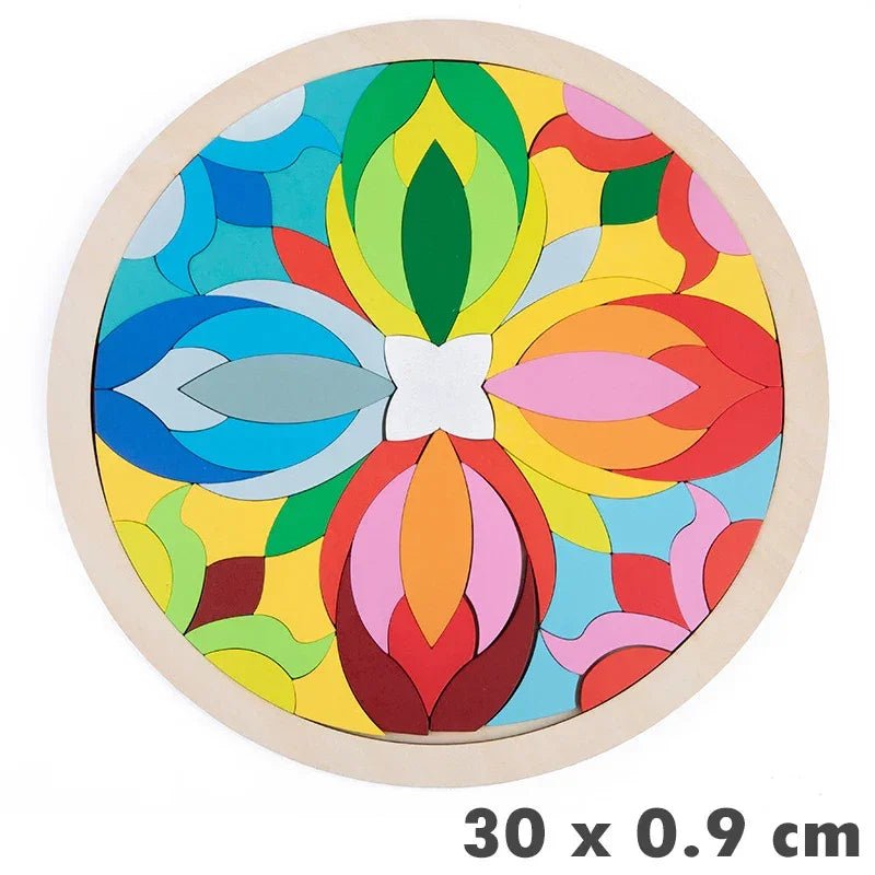 Kids Montessori Rainbow Wooden Puzzle Toys Art Educational Geometric Jigsaw Imagination Training Mandala Blocks Toys Brain Games - Uzyo