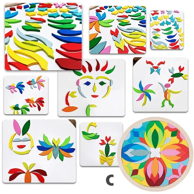 Kids Montessori Rainbow Wooden Puzzle Toys Art Educational Geometric Jigsaw Imagination Training Mandala Blocks Toys Brain Games - Uzyo