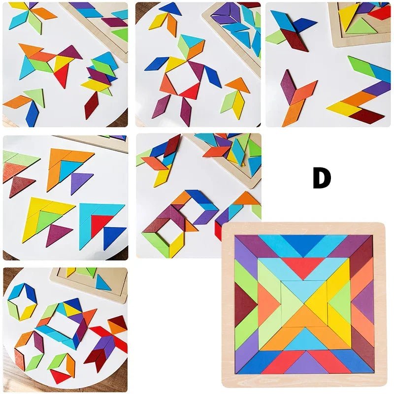 Kids Montessori Rainbow Wooden Puzzle Toys Art Educational Geometric Jigsaw Imagination Training Mandala Blocks Toys Brain Games - Uzyo