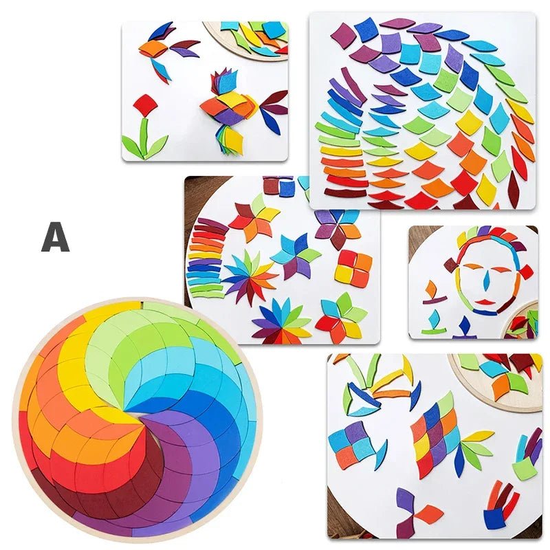 Kids Montessori Rainbow Wooden Puzzle Toys Art Educational Geometric Jigsaw Imagination Training Mandala Blocks Toys Brain Games - Uzyo