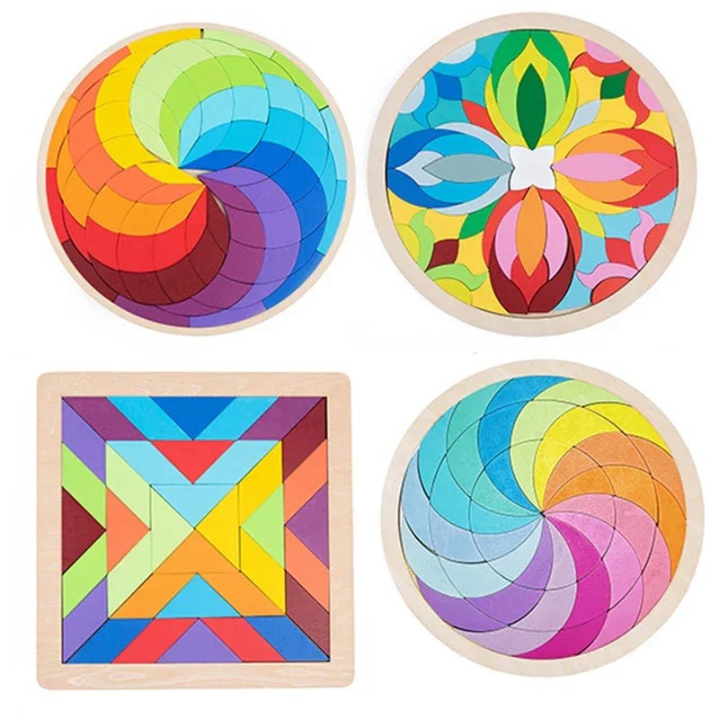 Kids Montessori Rainbow Wooden Puzzle Toys Art Educational Geometric Jigsaw Imagination Training Mandala Blocks Toys Brain Games - Uzyo