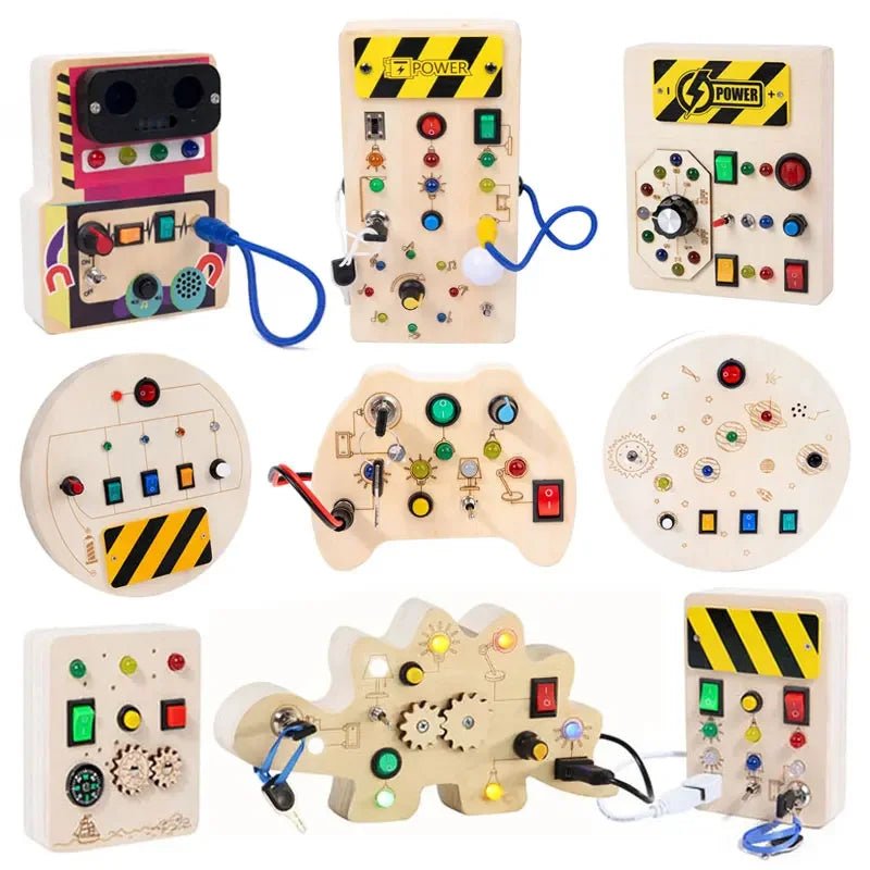 Montessori Busy Board Sensory Toys Wooden with LED Light Switch Control Board Travel Activities Children Games for 2 - 4 Years Old - Uzyo