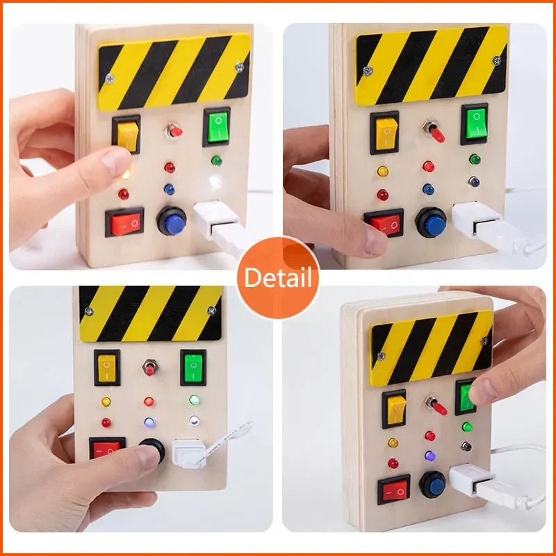 Montessori Busy Board Sensory Toys Wooden with LED Light Switch Control Board Travel Activities Children Games for 2 - 4 Years Old - Uzyo