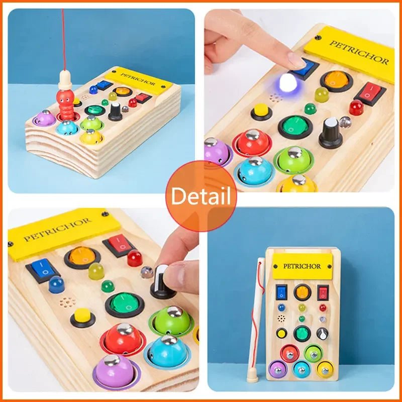 Montessori Busy Board Sensory Toys Wooden with LED Light Switch Control Board Travel Activities Children Games for 2 - 4 Years Old - Uzyo