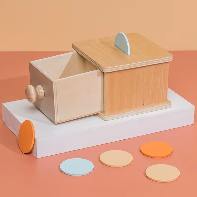 Montessori Wooden round Drawer Target Box Early Education Multi - Functional Coin Box Puzzle Toy - Uzyo