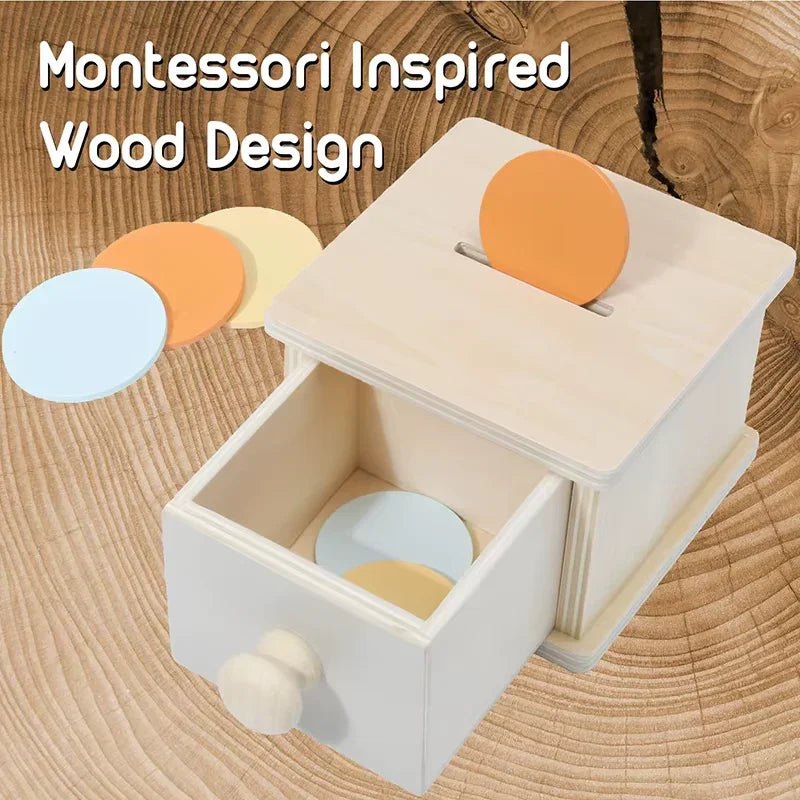 Montessori Wooden round Drawer Target Box Early Education Multi - Functional Coin Box Puzzle Toy - Uzyo