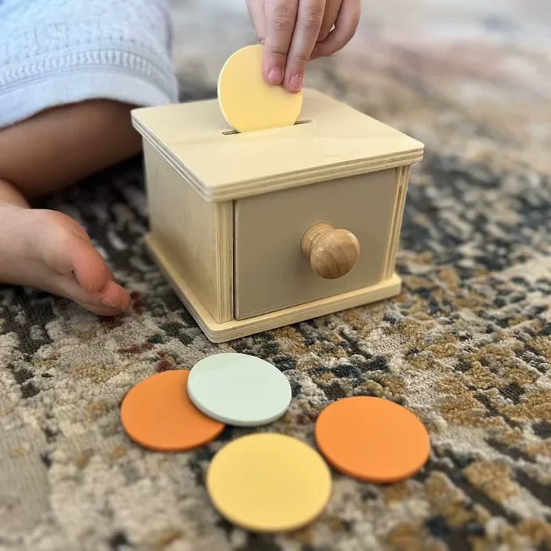 Montessori Wooden round Drawer Target Box Early Education Multi - Functional Coin Box Puzzle Toy - Uzyo